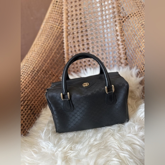 Gucci Vintage Boston Bag – Black Monogram Canvas w/ Gold Hardware - Picture 1 of 6